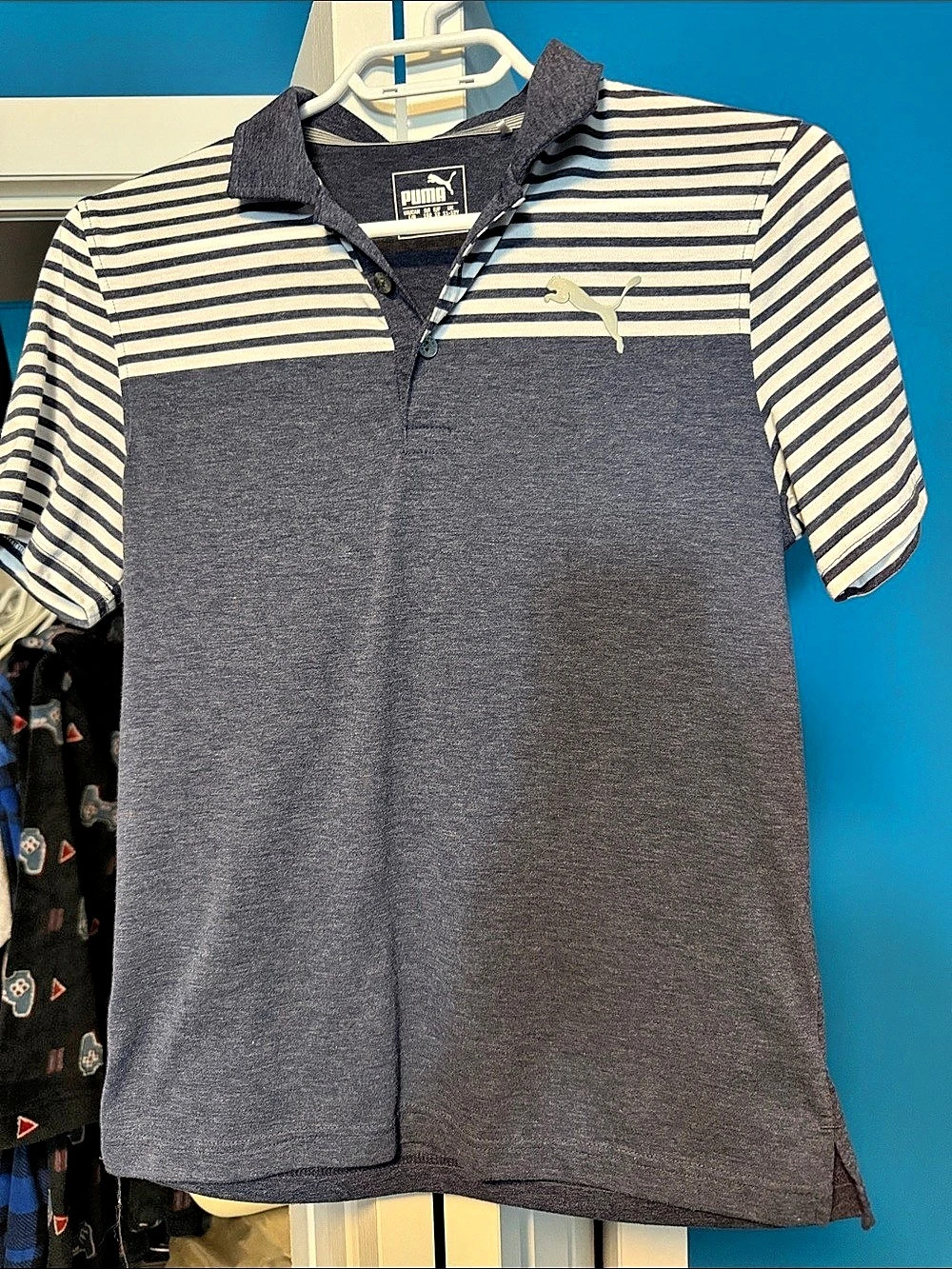 Puma Striped Polo Blue & White Size Large Like New